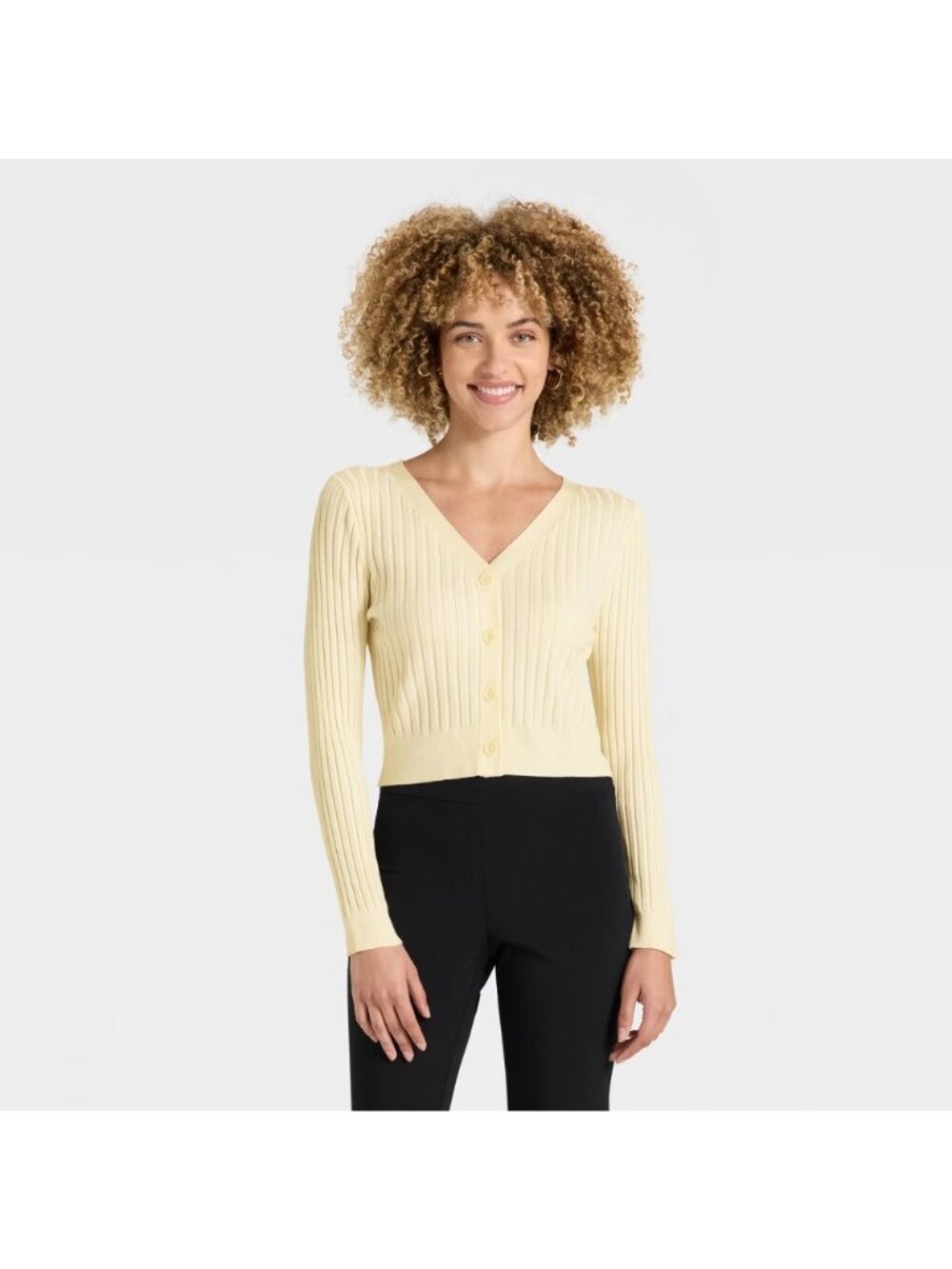 A New Day Cardigan Sweater Womens Large Beige Button Front Long Sleeve Solid